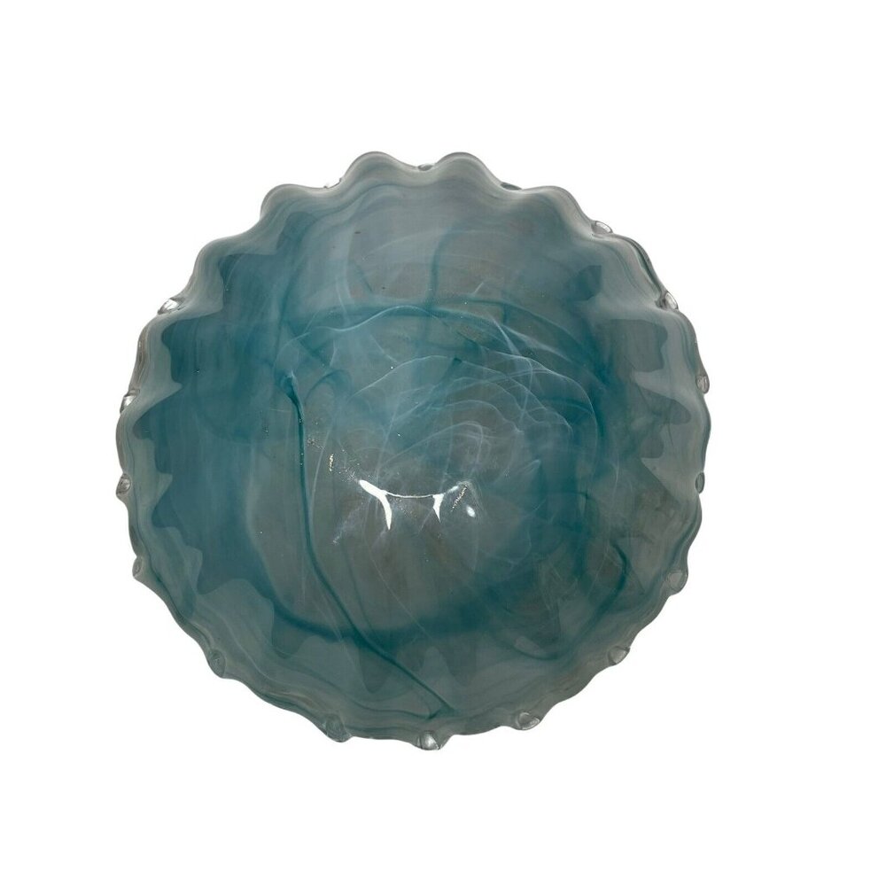 Murano Art Glass Wave Bowl Light Blue 24k Gold Flecked 8.5” Scalloped Edge MCM - Picture 6 of 8